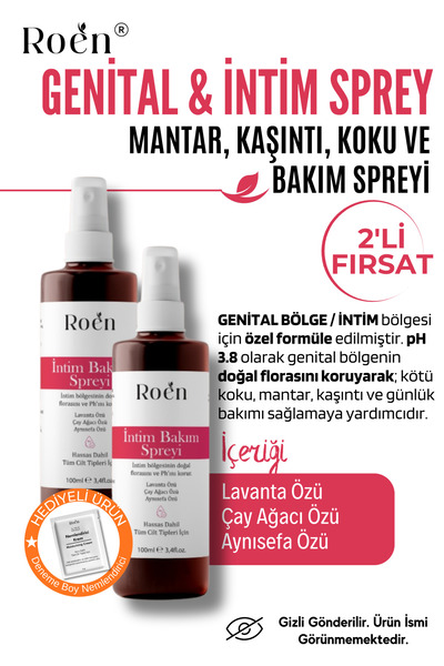 Roen Genital Bölge Koku Giderici, Kaşıntı, Akıntı Ve Mantar Giderici Intim Spreyi Ph 3.8 (100 MLX2)