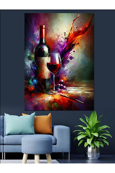 Tablomega Colorful Wine Table Decorative Canvas - Mdf Wooden Table