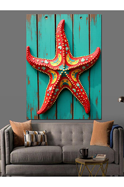 KanvasSepeti Pictură în ulei cu stele de mare pe lemn, texturată, de înaltă c...