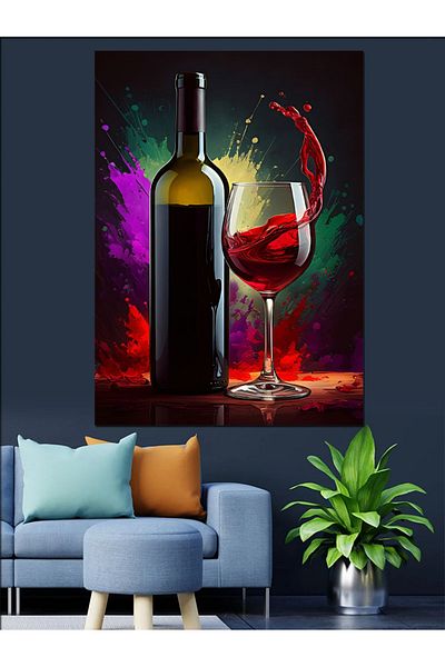Tablomega Wine and Glass Decorative Canvas - Mdf Wooden Table