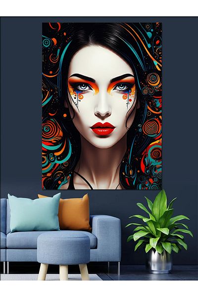 Tablomega Colorful Woman Drawing Decorative Canvas - Mdf Wooden Painting