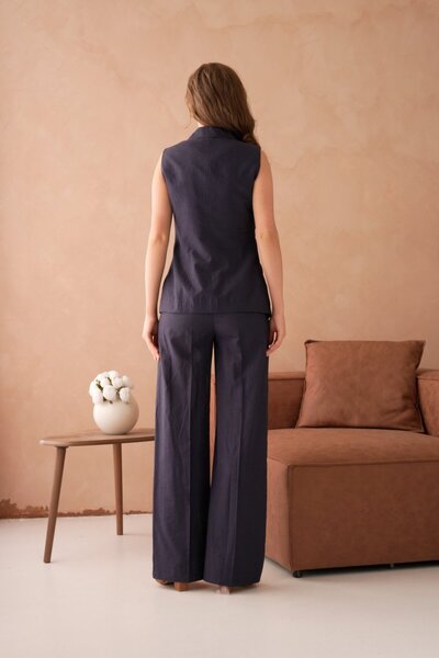 nodilife Navy Blue Linen Women's Suit