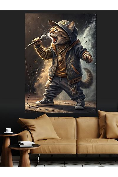 Tablomega Rapping Raccoon Character Decorative Canvas - Mdf Wooden Painting