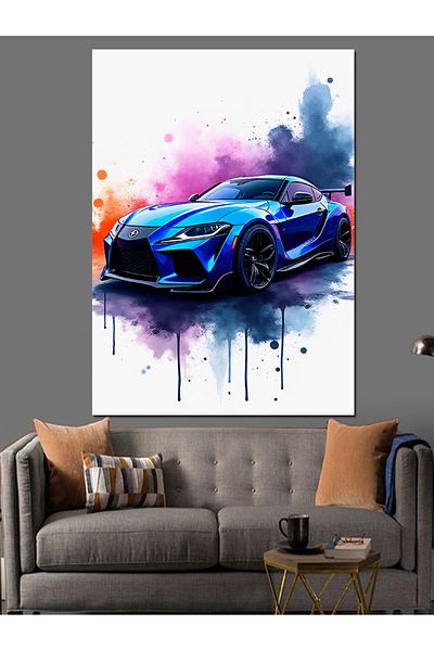 Tablomega Blue Sports Car Decorative Canvas - Mdf Wooden Painting