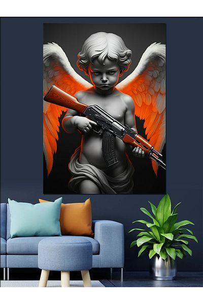 Tablomega Armed Angel Figure Decorative Canvas - Mdf Wooden Painting
