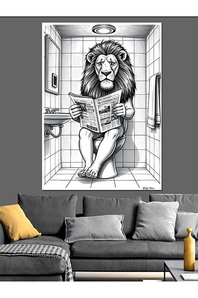 Tablomega Lion And Toilet Cartoon Decorative Canvas - Mdf Wood Table