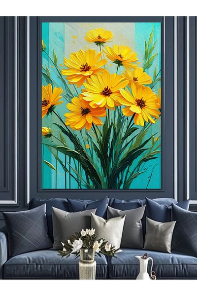 Tablomega Dance of Golden Flowers Decorative Canvas - Mdf Wooden Painting