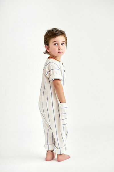 Catz Kids White Blue Striped Linen Jumpsuit