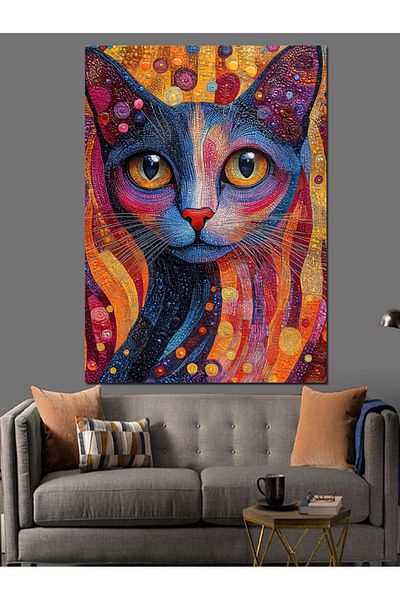 Tablomega Colorful Cat Portrait Decorative Canvas - Mdf Wooden Painting