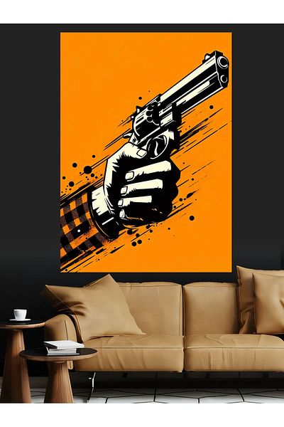 Tablomega Hand Gun Abstract Drawing Decorative Canvas - Mdf Wooden Painting