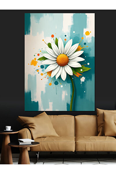 KanvasSepeti Desen cu margarete albe pastelate, pictură în ulei, texturată, p...