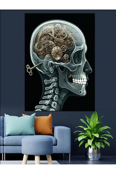 Tablomega Abstract Human Head Decorative Canvas with Clocks - Mdf Wooden Painting