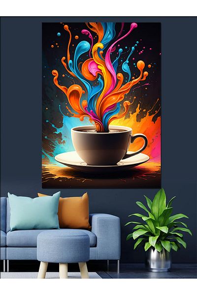 Tablomega Pânză decorativă cu abur de cafea colorată - Lemn MDF