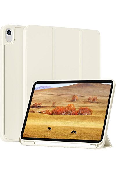 AWH Case for iPad 11"/10.9", Soft TPU, Pen Holder, Touch ID, Auto Wake, Cream White, Shockproof