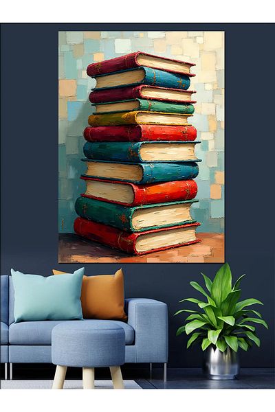 Tablomega Old Book Tower Decorative Canvas - Mdf Wooden Painting