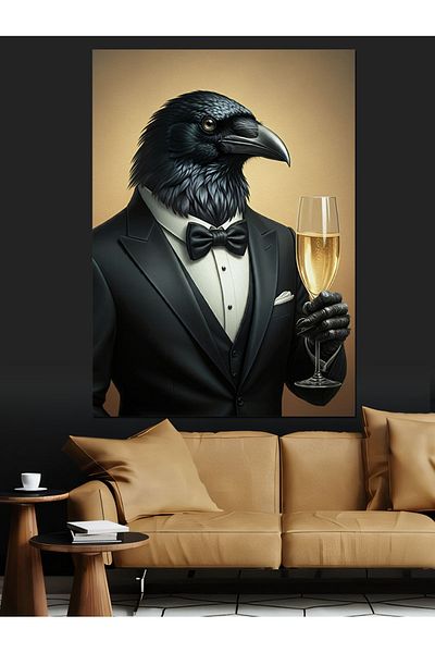 Tablomega Crow Elegance Decorative Canvas - Mdf Wood Table