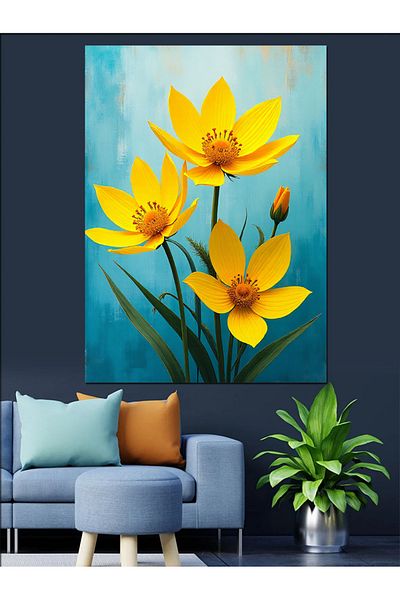 Tablomega Dance of Yellow Flowers Decorative Canvas - Mdf Wooden Painting