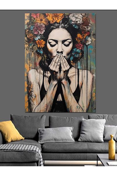 Tablomega Woman in Flowers Decorative Canvas - Mdf Wooden Painting