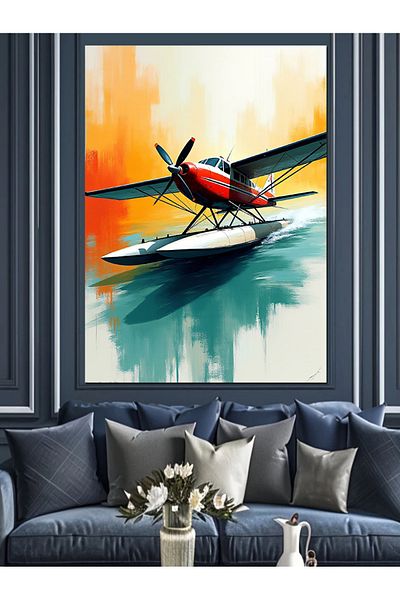 Tablomega Canvas Decorativ Avion în Apă - MDF Lemn