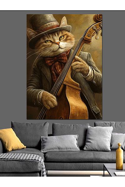 Tablomega Elegant Cat Playing Cello Decorative Canvas - Mdf Wood Art Print