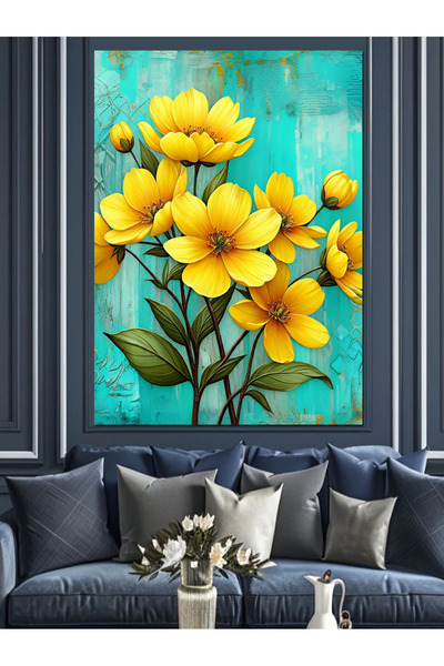 KanvasSepeti Buchet de flori galbene Pictură decorativă în ulei, cu textură, ...