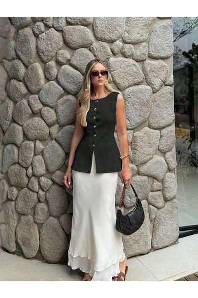 Dier Moda Γυναικείο γιλέκο μπλούζα με χρυσό λαιμόκοψη με κουμπιά Fmoda12700