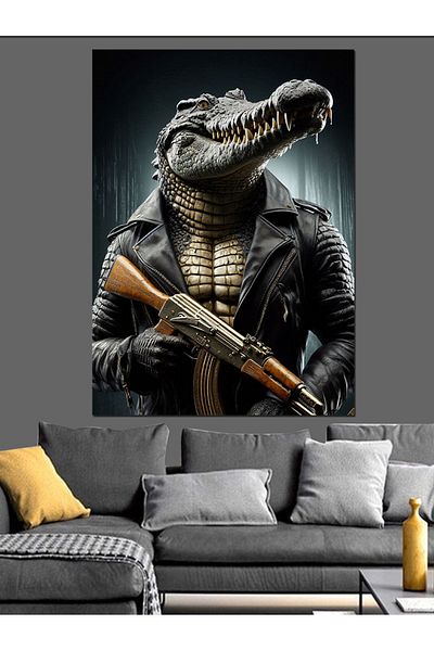 Tablomega Armed Crocodile Decorative Canvas - Mdf Wooden Painting