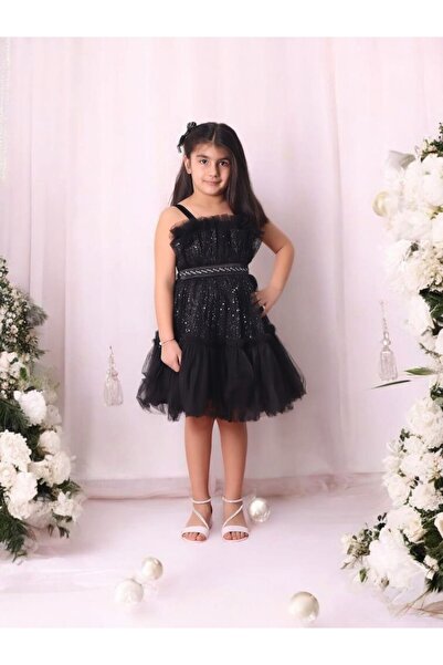Ahsenimbebe TÜLLÜ PUL İŞLEMELİ KISA KIZ ÇOCUK ABİYE ELBİSE 5-10 YAŞ