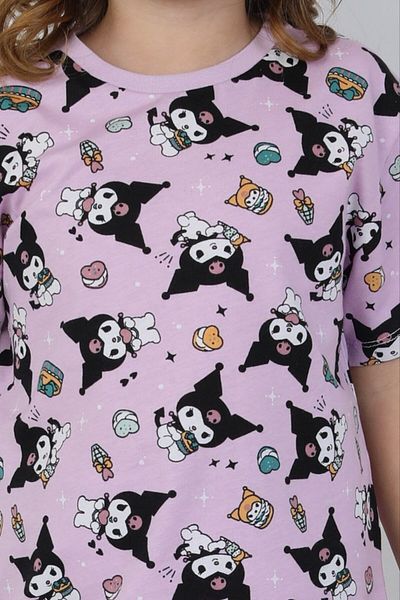 Little Pumpkin Kuromi Printed Girl's Short Sleeve Pajamas Set