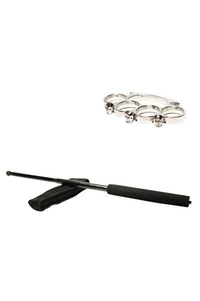 Depox Sada černých teleskopických holí 50 cm + stříbrná krabička s lebkou