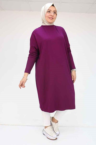 Eslina 28092 Plus Size Plum Combed Cotton Tunic - Low Sleeve