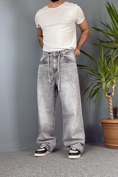 Alışveriş Sokağı Relaxed Fit Baggy Jeans with Rope Belt