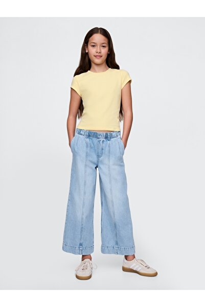 GAP Kız Çocuk Mavi High Rise Stride Wide-Leg Ankle Jean Pantolon