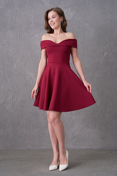 lovebox Flexible Scuba Fabric V-Neck Burgundy Evening Dress Engagement Wedding Graduation 019