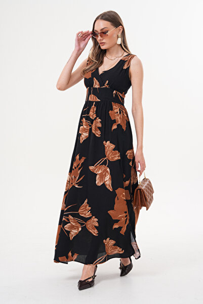 NAVY Διπλό στήθος, αμάνικο φόρεμα με φλοράλ σχέδιο από βισκόζη