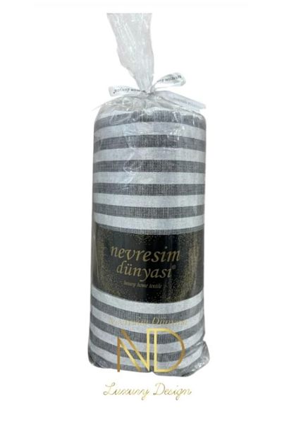 ıvırzıvırr Duvet Cover World Striped Double Fitted Micro Satin Sheet and 2 Pillowcases Anthracite