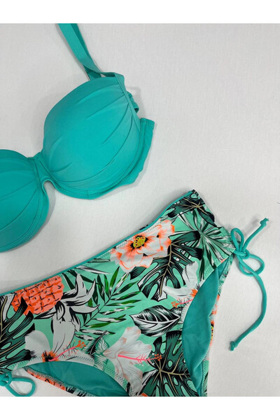 hazelin Women's Turquoise Blue Tropical Pattern Bikini Suit Hzl25S-Lc3325