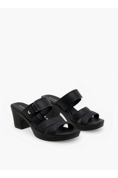 Le Confort Textured Slip-On Sandals with Block Heels