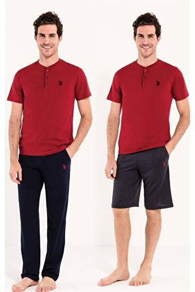 U.S. Polo Assn. Men's Burgundy Pajama Set 3-Piece Set with Dowry Box - Burgun...