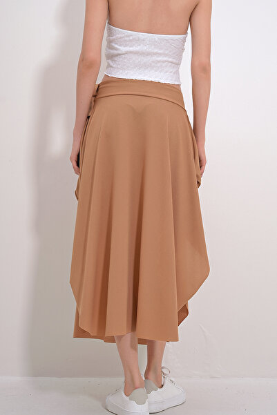 VAGGON Women's Biscuit Asymmetrical Cut Waist Tie Skirt Prmx5001