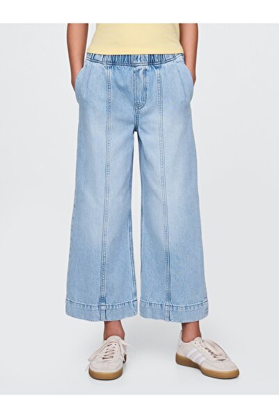 GAP Kız Çocuk Mavi High Rise Stride Wide-Leg Ankle Jean Pantolon