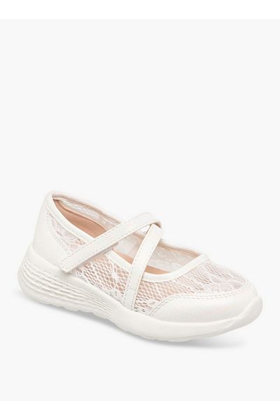 Juniors Lace Detail Mary Jane Shoes with Hook and Loop Closure