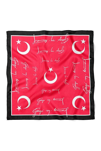 nehir eşarp Ataturk Signature and Moon Star Pattern Bandana Scarf 50 X 50 cm