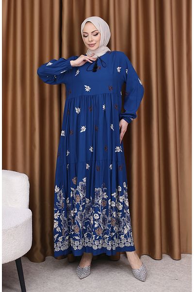 sefamerve Rochie cu model din viscoză 4080-02 Petrol