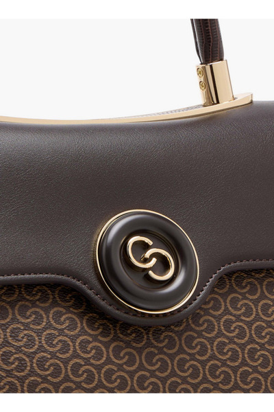 Celeste Monogram Print Satchel Bag with Detachable Strap and Flap Closure - W 25.5 x H 19 x D 11.5 cm