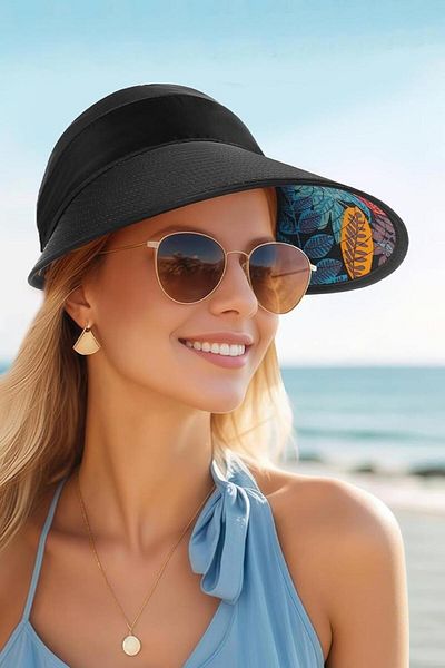 Külah Women's Sun Visor Hat with Uv Protection Adjustable Wide Brim Beach Hat for Outdoor Activities