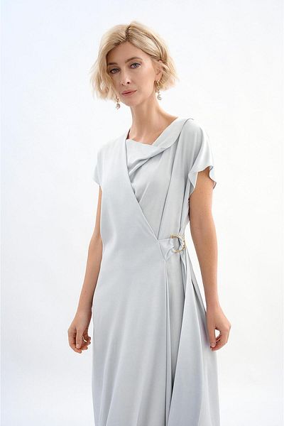 Escada Waist Tied Shawl Neck Midi Length Fabric Dress