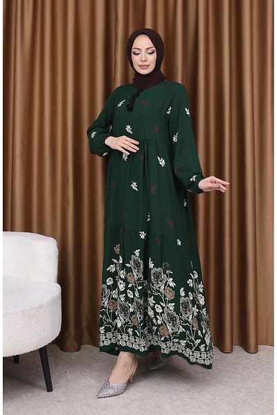 sefamerve Φόρεμα με σχέδιο Emerald Green Viscose 4080-01