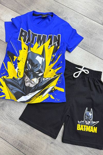 eQru Store Printed Blue T-Shirt and Black Shorts Summer Kids Set
