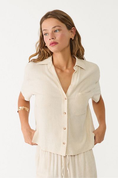 Stradivarius Short sleeve linen blend shirt